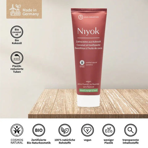 Niyok Zahncreme aus Kokosöl Blutorange & Basilikum Bio 75ml