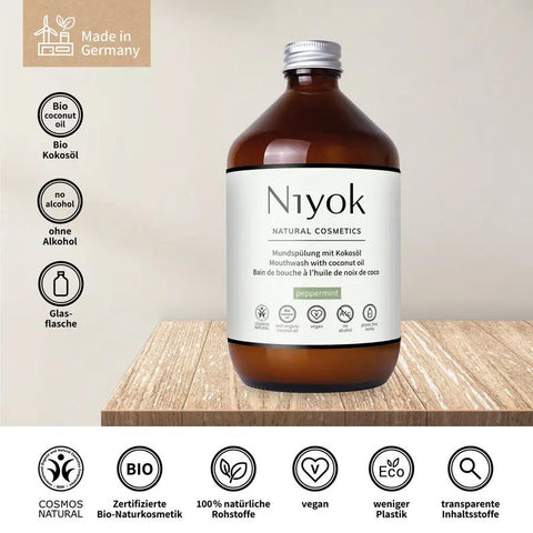 Niyok Mundspülung mit Kokosöl - Pfefferminze Bio 500ml
