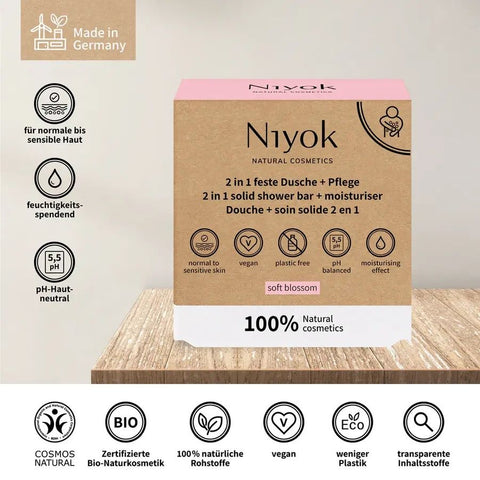 Niyok 2 in 1 feste Dusche + Pflege - Soft blossom Bio 80g