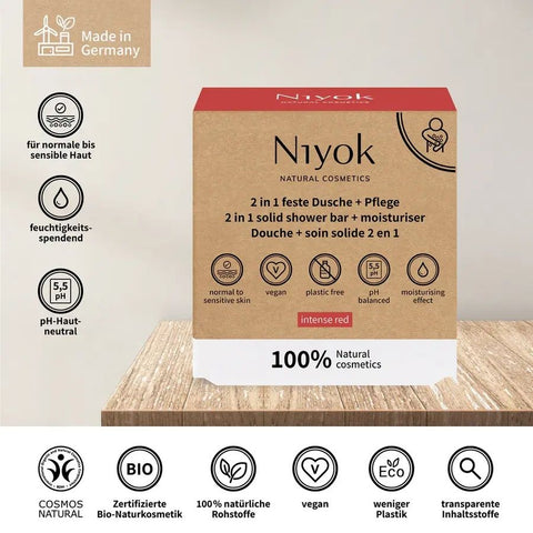 Niyok 2 in 1 feste Dusche + Pflege - Intense red Bio 80g