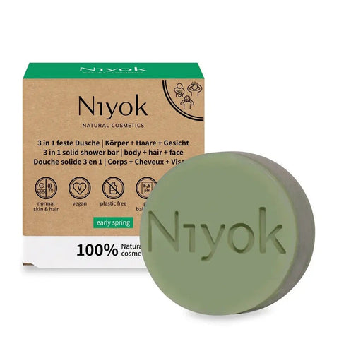 Niyok 3 in 1 feste Dusche | Körper + Haare + Gesicht - Early spring Bio 80g