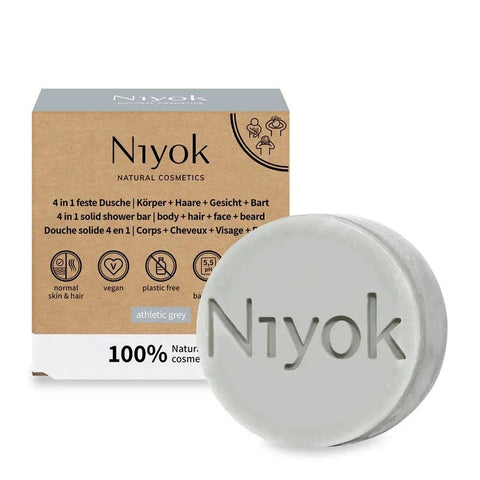 Niyok 4-in-1 Feste Dusche Bio – Körper, Haare, Gesicht & Bart, 80g