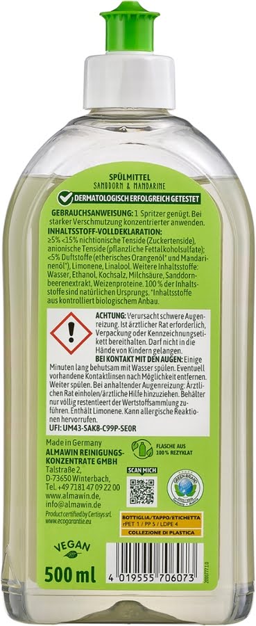 AlmaWin Spülmittel 500 ml Sanddorn Mandarine Duft