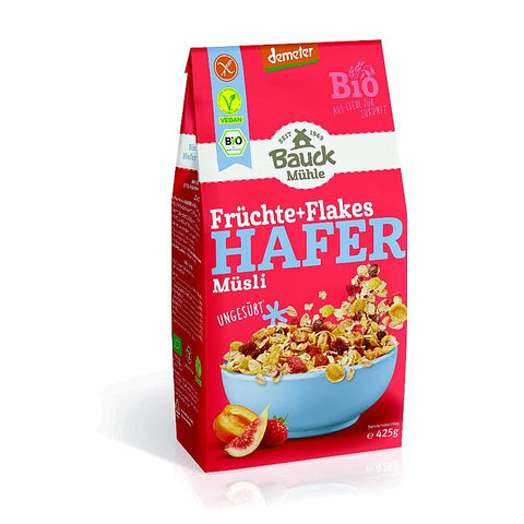 Bauck Mühle Hafer Müsli Früchte + Flakes Demeter glutenfrei Bio 425g
