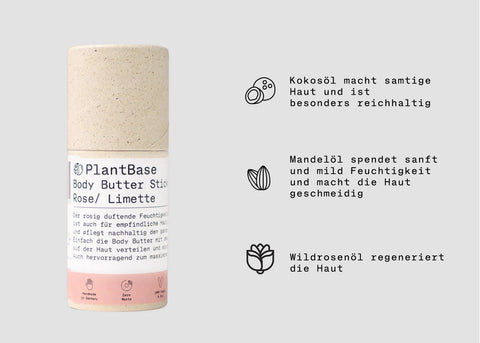 PlantBase Body Butter Stick Limette Rose 40gr