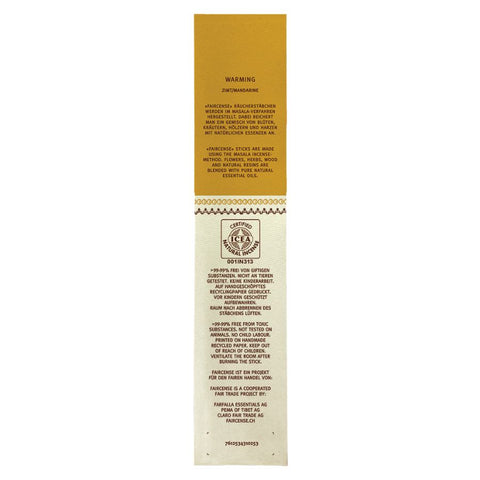 Farfalla Zimt / Warming, Faircense Räucherstäbchen Bio 15g