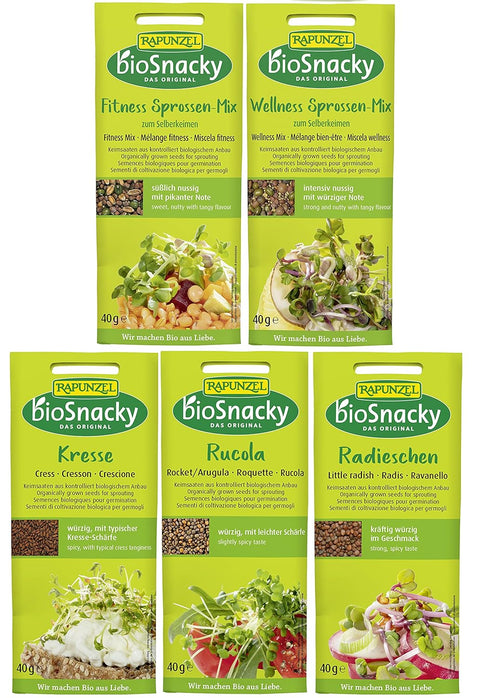 Rapunzel Sprossen bioSnacky Mix | Bio-Keimsprossen zum Selberkeimen | 5 Sorten zu je 40g (gesamt 200g)