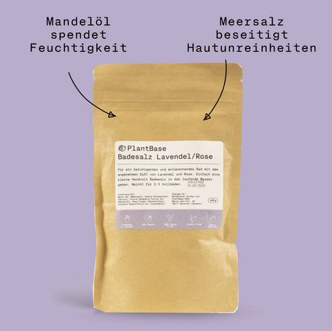 PlantBase Badesalz Lavendel/Rose Bio, 160g