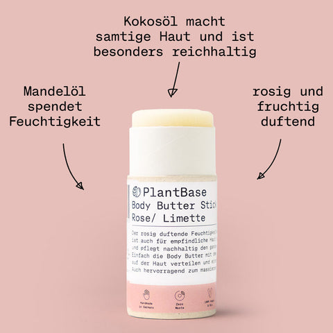 PlantBase Body Butter Stick Limette Rose 40gr