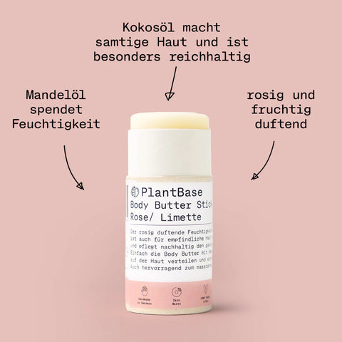 PlantBase Body Butter Stick Limette Rose 40gr