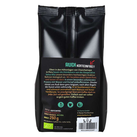 Herbaria Kaffee Rudi entkoffeiniert 250g ganze Bohne Bio