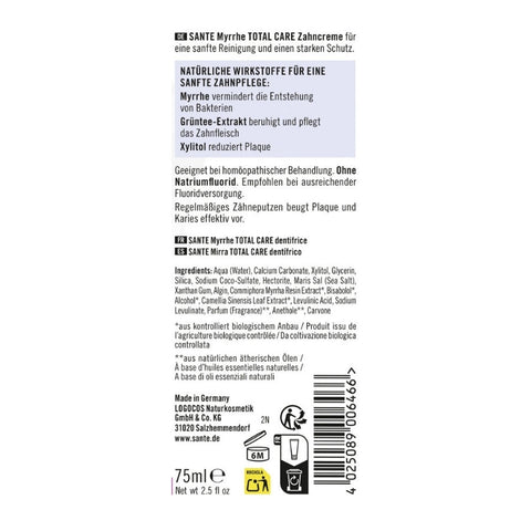 Sante Naturkosmetik Total Care Zahncreme Myrrhe Bio 75ml