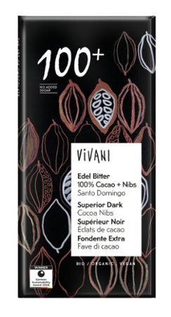 Vivani Edel Bitter 100% + Nibs Schokolade 80g Bio