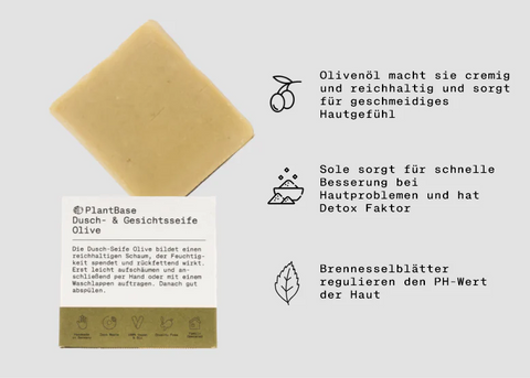 PlantBase Dusch- & Gesichtsseife Olive 100g