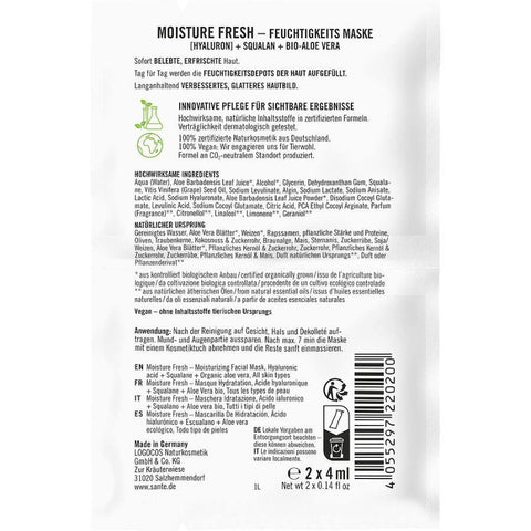 Sante Naturkosmetik Moisture Fresh Feuchtigkeitsmaske Bio 2x4ml