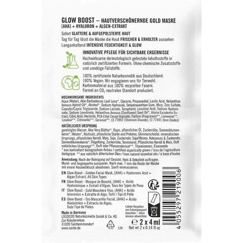 Sante Naturkosmetik Glow Boost Hautverschönernde Gold Maske Bio 2x4ml