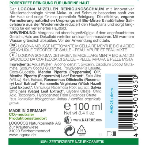 Logona Mizellen Reinigungsschaum Bio, 100 ml