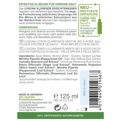 Logona Klärendes Gesichtswasser Bio, 125 ml