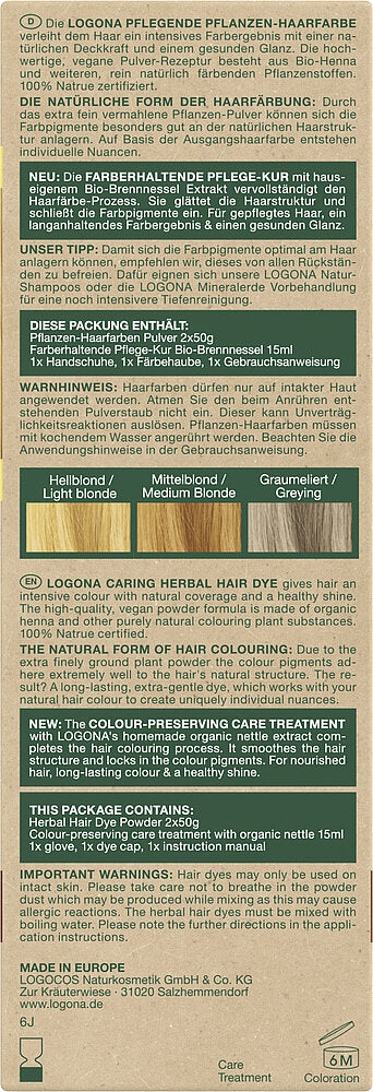 Logona Pflanzenhaarfarbe Pulver Goldblond Bio 100g