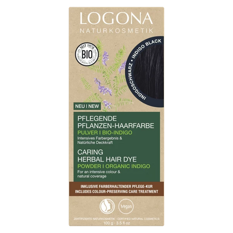 Logona Pflanzen-Haarfarbe Pulver Indigo Schwarz Bio, 100g