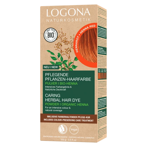 Logona Pflegende Pflanzen-Haarfarbe Pulver Hennarot Bio, 100g